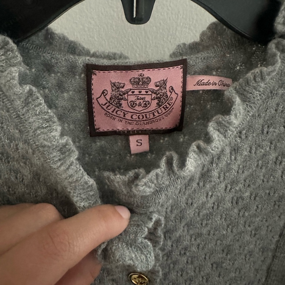 Juicy Couture Y2K Gray Babydoll knit Sweater Top Wool and Cashmere - size S - Picture 4 of 7